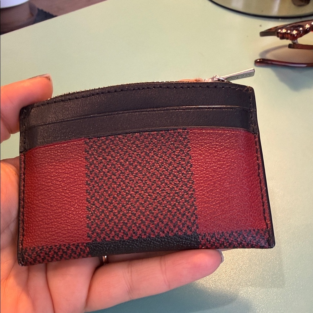 Coach Plaid Card Holder in Black and Red buffalo wallet designer coin clutch - Picture 3 of 6
